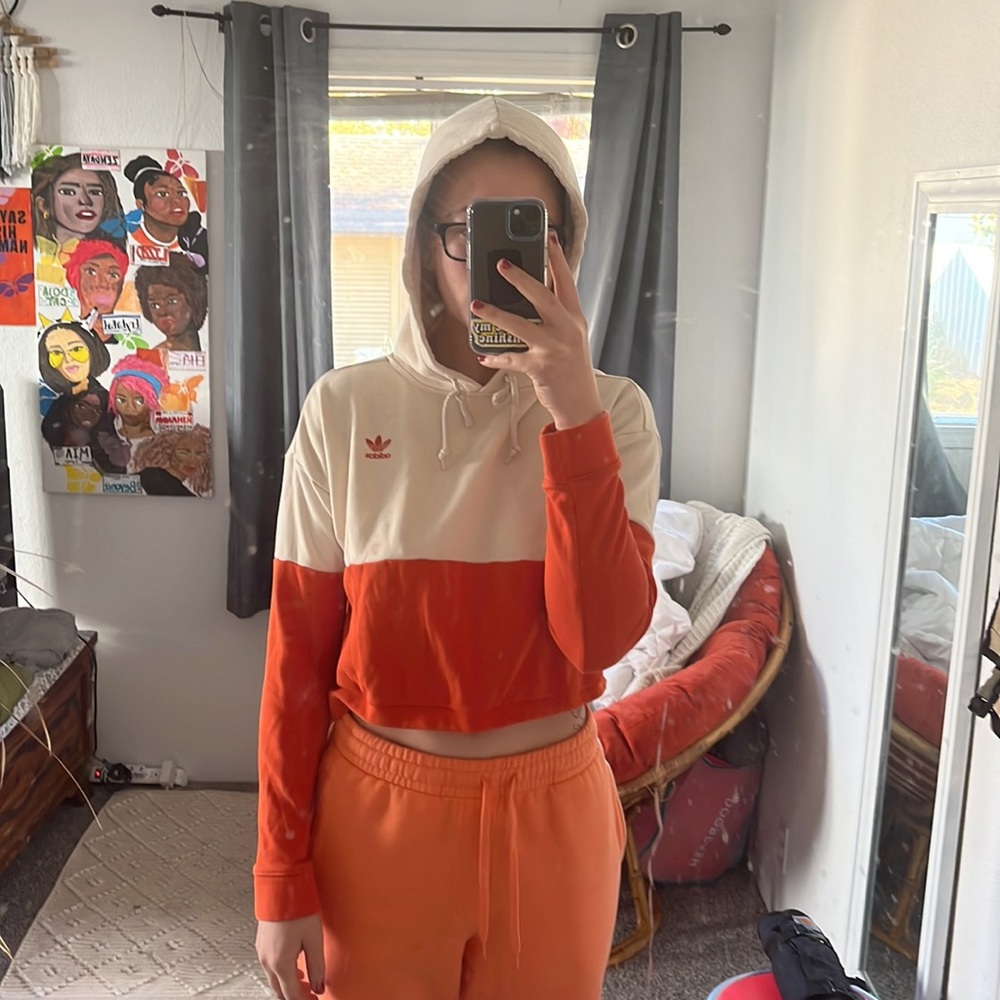 Adidas Orange and Cream Cotton Cropped Hoddie UK